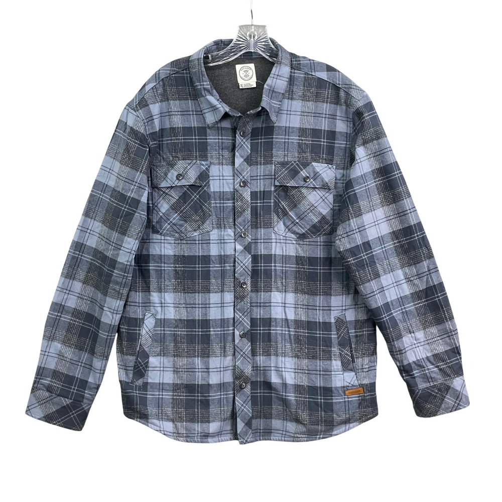 Voyager Flannel Shirt Jacket Mens XL Blue Plaid Lined Shacket Button Up‎ Pocket
